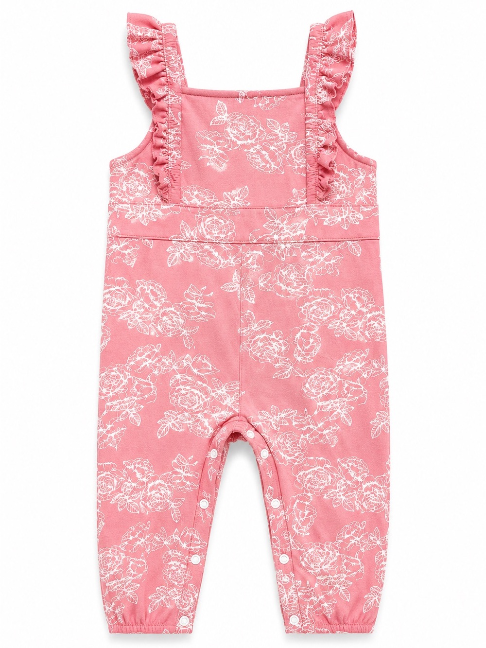 Burt's Bees Baby Rose Pink Floral Ruffle-Strap Romper Jumpsuit, 18mo
